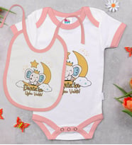 BK Kids Kişiye Özel Uyku Vakti Tasarımlı Pembe Bebek Body Zıbın ve Mama Önlüğü Hediye Seti-1