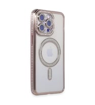 Apple İphone 15 Pro Max Kılıf Joke Simli Magneticsafe Kılıf - Pembe