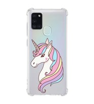 Samsung Galaxy A21s  Uyumlu Köşe Korumalı Antişok Kapak Unicorn Tasarımlı Şeffaf Silikon Kılıf