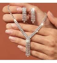 Valmont Accessories 39+4 cm Ayarlanabilir Kristal Taşlı Şık Y Model Düğün, Kına, Nişan Gelin Takı Seti