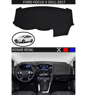 Ford Focus 3 2011-2017 İçin Uygun Torpido Koruma Halısı Siyah Kenar Renk Siyah