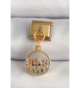 316L Çelik Gold Renk Sallantı Renkli Zirkon Taşlı Göz Model Nomination Charm - TJ-BC1346