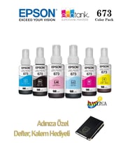 Epson 673 L805 Uyumlu Orijinal Mürekkep Seti + İsme Özel Kalem ve Defter Hediyeli
