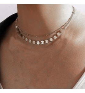 Gümüş Renk İk Katmanlı Top Ve Pul Zincir Kolye - 2152