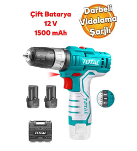 12V Çift Akülü Darbeli Vidalama Matkap, 1500 mAh Lİ-ON Pil