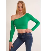23254281 Kaşkorse Tek Omuz Dekolteli Uz.Kol Bluz YESIL (Yeşil)