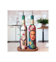 Özel Tasarım 750 ml Zeytinyağı Sıvıyağ Şişesi Yağdanlık Yağlık Sirkelik Sosluk 2'li Set, Dekor (Çok Renkli)