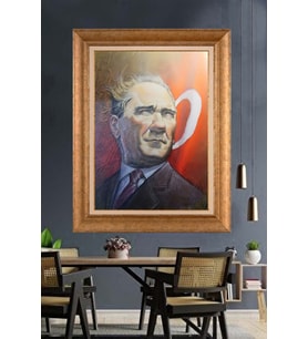 Altın Varaklı Çerçeveli Paspartulu Atatürk Tablo DC1427 (Gold)
