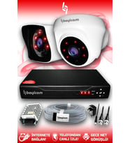 BAYICAM 2 Kameralı Kare 1 İç Kamera Set HDD'siz Full HD Gece Görüşlü Güvenlik Kamerası Sistemi