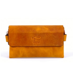 KANGAROO KINGDOM Hakiki Dana Deri Crazy Horse Hardal Erkek El Portföy Clutch Çantası 9288-ZH (Hardal)