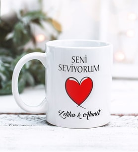 Kişiye Özel Sevgililer günü Seni Seviyorum Sevgili Tasarımlı Kupa Bardak (Beyaz)