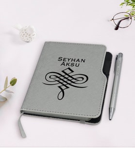 BK Gift Kişiye Özel İsimli Gri Termo Deri Defter Kalem Seti-24