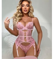 Arias Closet Kalp Aksesuarlı Dantelli Fantezi Pembe Jartiyer Takım