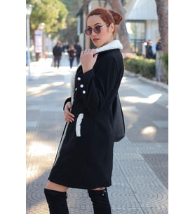 Kışlık Günlük Kaşe Kadın Kaban (Siyah)