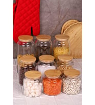 Zone - 9'lu Cam Saklama Kabı 600ml-800ml-1300ml Vakumlu Bambu Kapaklı