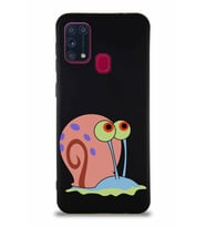 Samsung Galaxy M31 Soft Premier Kapak Salyangoz Gary Tasarımlı Silikon Kılıf - Siyah (Şeffaf)
