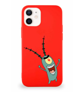 Apple iPhone 12 Soft Premier Kapak Plankton Tasarımlı Silikon Kılıf - Kırmızı (Şeffaf)