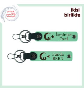En Yakın Arkadaşına Hatıra, Çocuk Ve Ayyıldız, Çift İsimli 2 Anahtarlık Hediye, Açık Yeşil-Yeşil
