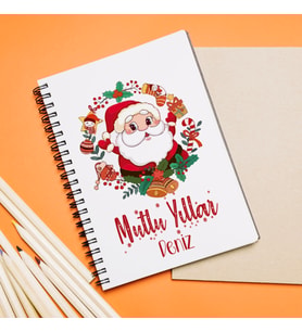 Mutlu Yıllar & Merry Christmas & Yılbaşı & Noel Baba Tasarımlı Defter Kişiye Özel