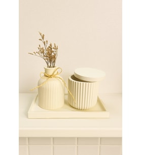 İskandinav Vazo ve Kapaklı Dekoratif Banyo Set (Beyaz)