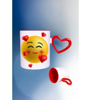 Kalp Emoji Baskılı Kalpli Kırmızı Kupa Bardak Çay Kahve Fincanı
