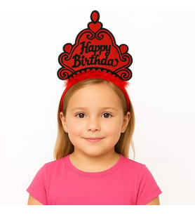 Kırmızı Happy Birthday Prenses Tacı – Doğum Günü Taç Aksesuarı