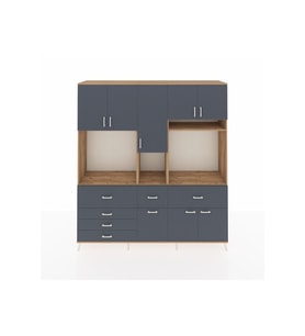Hyperion Dolap 10 Raflı 6 Çekmeceli 8 Kapaklı 220x44x243 Çam-Antrasit/Antrasit