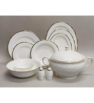Monno 2,5mm Gold Band 59 Parça 9959F08 Dekor Bone China 12 Kişilik Yemek Takımı 