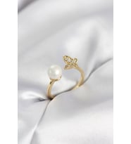 Kelebek İncili Model Gold Renk Zirkon Taşlı Kadın Yüzük TJ-BYK4131