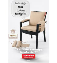 4 Parçalı Sırtlıklı Sandalye Minderi 46 x 46 cm Kol Pedli Su ve Leke İtici Bağcıklı Bahçe Balkon Minderi Seti