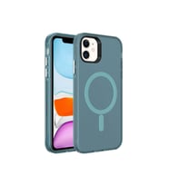 Apple iPhone 12 Uyumlu Kılıf Zore M-safe Şarj Özellikli Buzlu Transparan C-Pro Sert Kapak (Koyu Yeşil)
