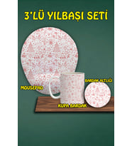 Yılbaşı Temalı 3'lü Bilek Destekli Mousepad Kupa Ve Bardak Altlığı Seti