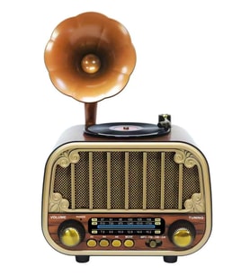 Dexxony MD-1319 Ahşap Tasarım Nostaljik Radyo - Gramofon Dekorlu Şarjlı Bluetooth Hoparlör Hediye Radyo