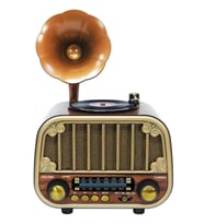 Dexxony MD-1319 Ahşap Tasarım Nostaljik Radyo - Gramofon Dekorlu Şarjlı Bluetooth Hoparlör Hediye Radyo