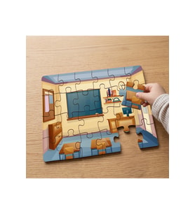 Okul Odası İç Dizaynı Tasarımlı 24 Parça Ahşap Çocuk Puzzle MPK1008