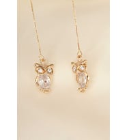 Altın Renk Kristal Taşlı Uzun Sallantılı Baykuş Küpe 5886