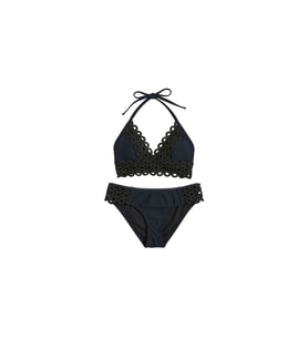 Siyah Halka Örgü Detaylı Üçgen Bikini Takımı