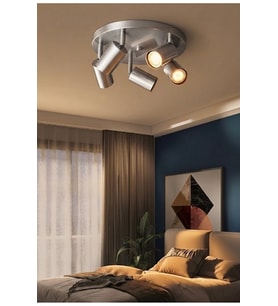 5’li Hareketli LED Spot Tavan Avize Mat İnox Metal Gövde GU10 OS RAM LED Ampullü Yön Verilebilir Modern Tavan Aydınlatma Led Spot Avize Beşli