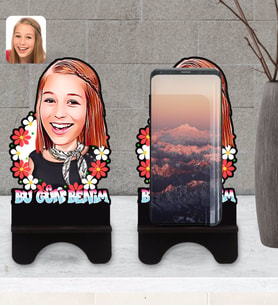 BK Gift Kişiye Özel Kadınlar Günü Karikatürlü Ahşap Biblo Telefon Standı-7