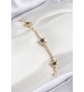 Pirinç Zirkon Taşlı Yıldız Model Gold Renk Kadın Bileklik - Tj-Bb7701