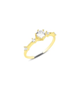 Gümüş altın yaldızlı zirkon taşlı tek taş modeli ayarlamalı yüzük SGTL12153GOLD (Rose)