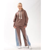 Kız Çocuk Pamuklu Kapüşonlu Yırtmaçlı Yarasa Kol Şardonlu Sweatshirt