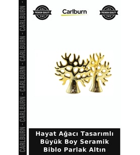 Özel Üretim Dekoratif Gold Modern Hayat Ağacı Tasarımlı Biblo - Seramik - Büyük Boy - Parlak Altın