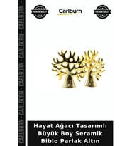 Özel Üretim Dekoratif Gold Modern Hayat Ağacı Tasarımlı Biblo - Seramik - Büyük Boy - Parlak Altın
