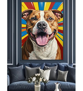 Gülümseyen Köpek Popart Resmi Dekoratif Kanvas - Mdf Ahşap Tablo