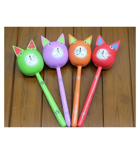 Ahşap Kedi Marakas Tekli Polos:29
