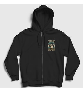 Presmono Unisex Siyah You Mess With The Meow Kedi Kedili Fermuarlı Kapüşonlu Sweatshirt 505440tt