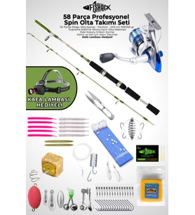 58 Parça Spin, Tekne, Kıyı Olta Takımı Seti - 240cm Yşl 100-250G - 60'lık Makine