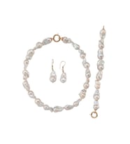 Barok İnci Kolye Bileklik Küpe Üçlü Set (Rose)