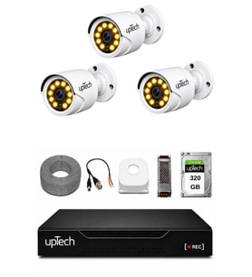 UPTECH Full HD 3 Kameralı Gece Renkli Görüş Su Geçirmez Güvenlik Kamera Seti 320GB HDD 2239